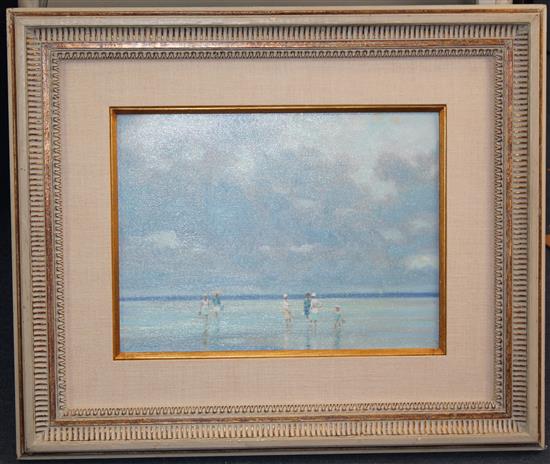 Gibson (20th C.) Figures on the beach at low tide, 12 x 16.5in.